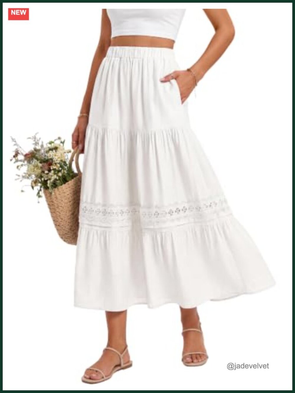 Boho Maxi Skirt with Pockets High Waist Flowy Rayon Blend